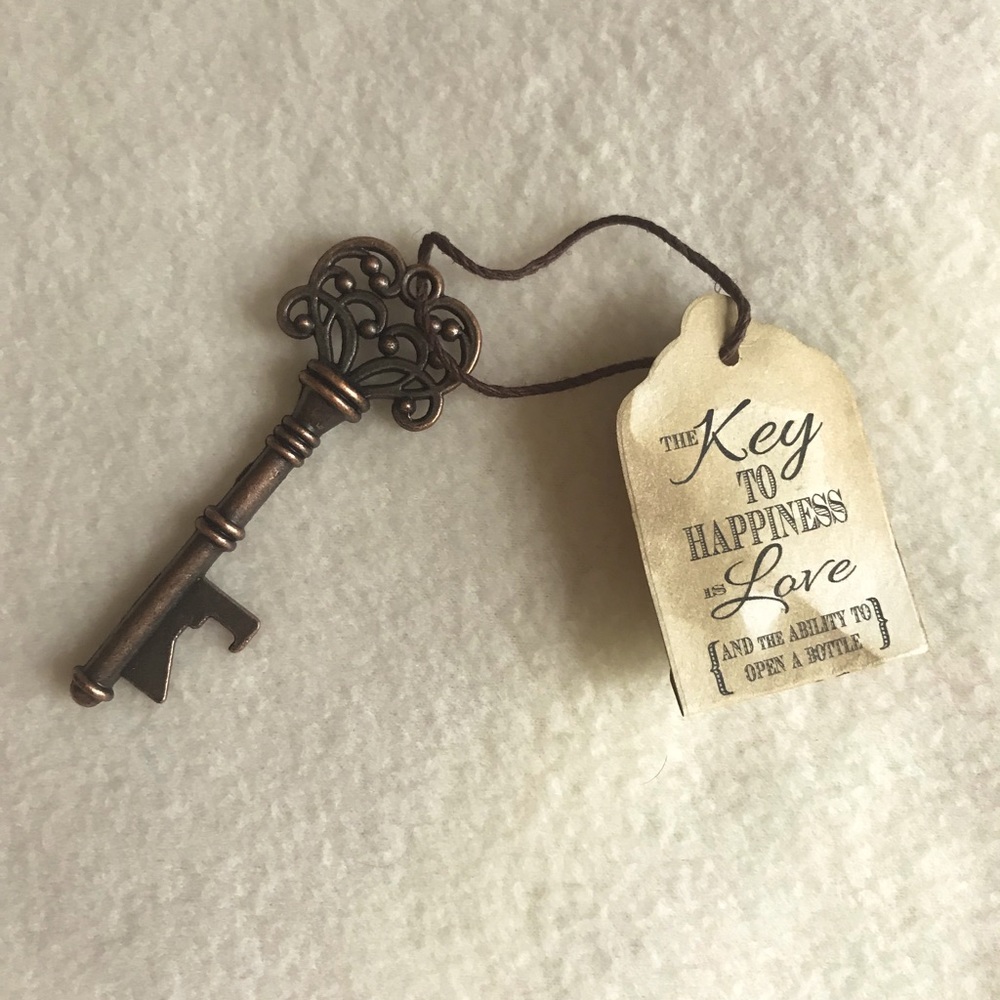 10 Keys BOTTLE OPENER Antiqued Bronze Rustic Wedding Key 3", tag not inc…